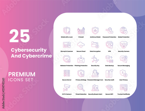 Cybersecurity and Cybercrime Vector Icon Stock Illustration for Online Threats, Data Breaches, and Digital Protection