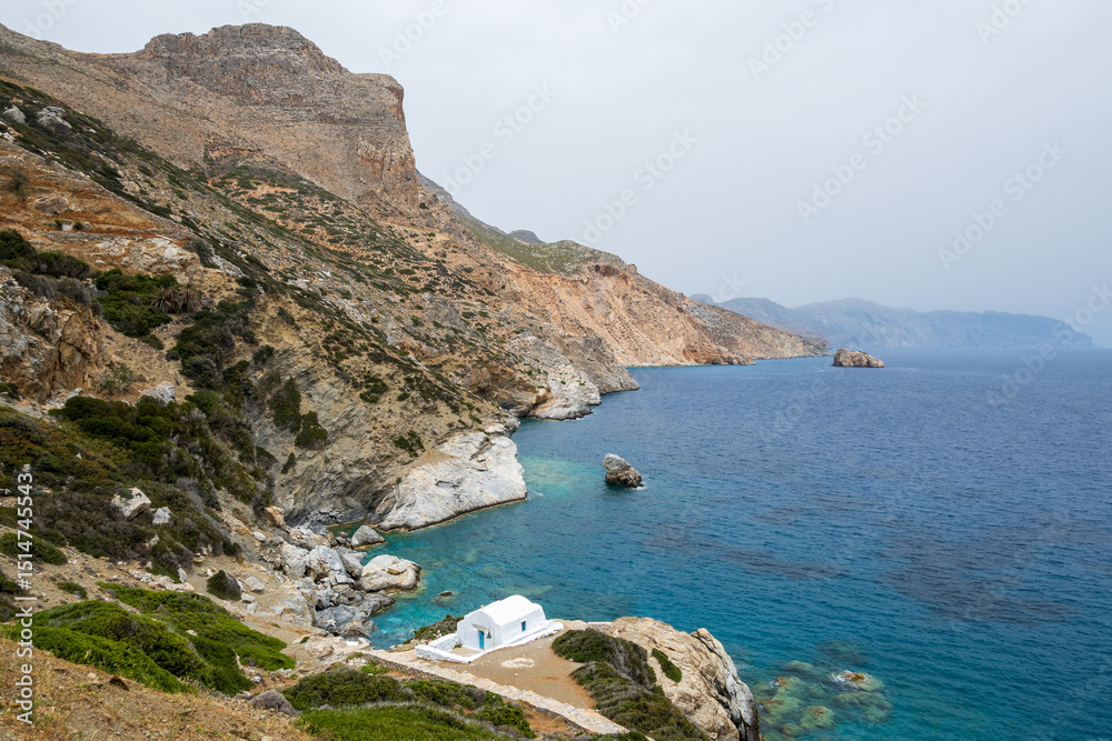 Fototapeta premium The Agia Anna beach of Amorgos, the most famous beach in the island. Cyclades, Greece