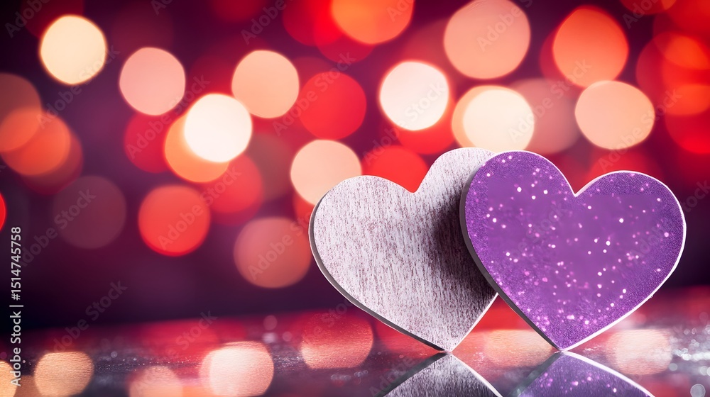 Fototapeta premium Romantic Valentine's Hearts with Bokeh Lights Background