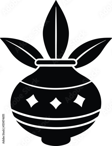 Sacred Kalash Vector – Traditional Hindu Pot with Coconut and Leaves