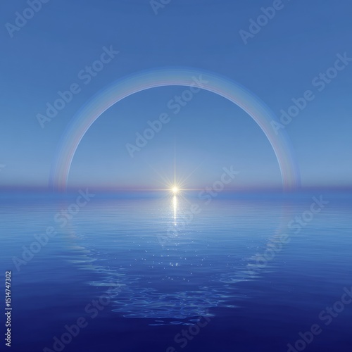 Vibrant sunrise over calm ocean waters with a radiant reflection at dawn