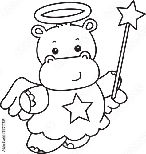 Outline of Cute hippo icon. Lineart of Funny baby hippo animal series stock illustration. life of fluffy hippo designs.