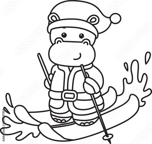Outline of Cute hippo icon. Lineart of Funny baby hippo animal series stock illustration. life of fluffy hippo designs.
