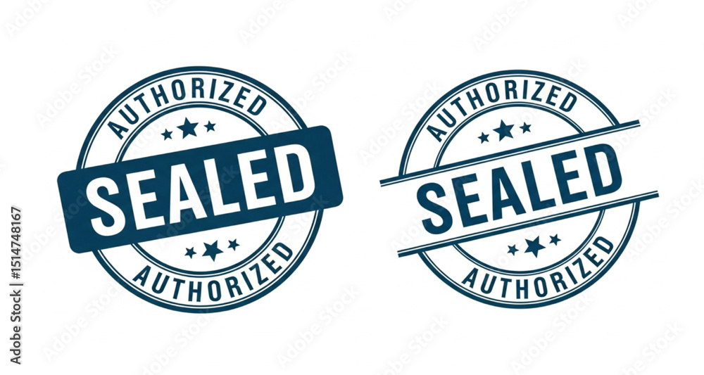 Fototapeta premium Sealed and Authorized Stamp Illustrations | Circular Rubber Stamp for Documents, Certificates and Legal Applications