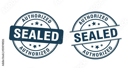 Sealed Authorized Stamp Set | Blue Circular Badge Icons for Official Documents, Approval, and Quality Assurance