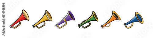 Classic military bugle horn icon representing army signal instrument, traditional ceremonial music symbol and brass horn for military design themes