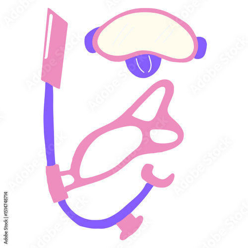 Snorkling element design cartoon illustration. Diving elements for professional scuba divers and vacations. People swimming underwater with fish, sea ocean explorer, recent marine collection.diving