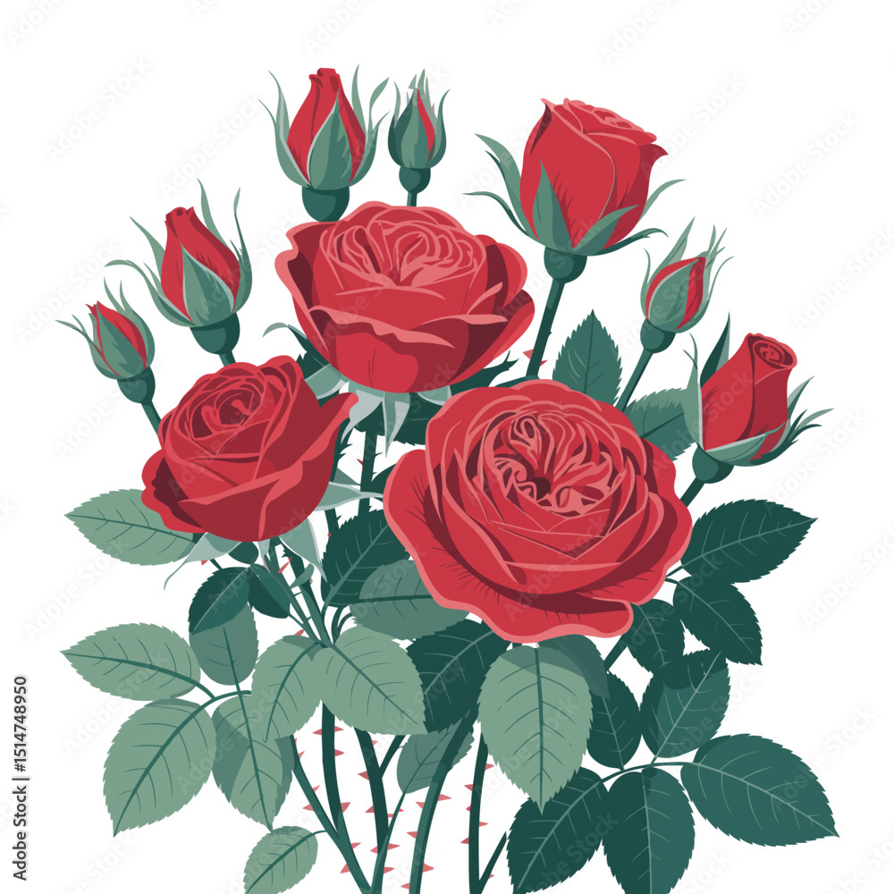 Flat Rose Vector Illustration. Flat Rose Vector Illustration.