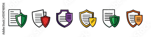 Protection and coverage icon with shield and document representing insurance, legal safety, secure policy, financial defense and security concepts