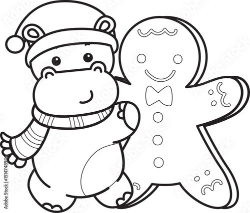 Outline of Cute hippo icon. Lineart of Funny baby hippo animal series stock illustration. life of fluffy hippo designs.