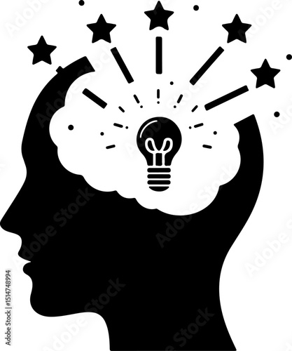 Head brain with Heart in Thought Bubble  Vector Silhouette