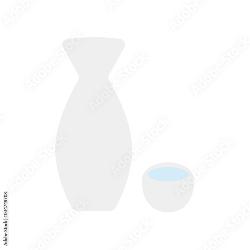 日本酒の徳利とお猪口のベクターイラスト：和食・伝統文化 - Sake Bottle and Cup Vector Illustration: Japanese Food and Traditional Culture