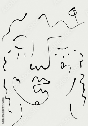 black and white line art face drawing 