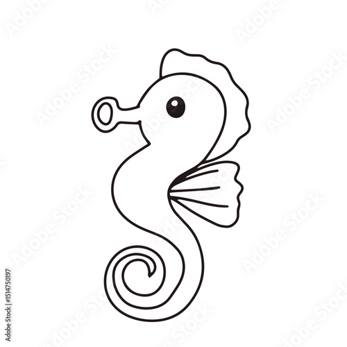 Handrawing underwater habit isolated on white background. Big set with cute sea animals, shells, corals, seaweed. Kawaii sea life character elements. Cartoon coloringbook or coloring page.
