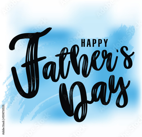Happy Father’s Day Hand Lettering on Blue Watercolor Background

