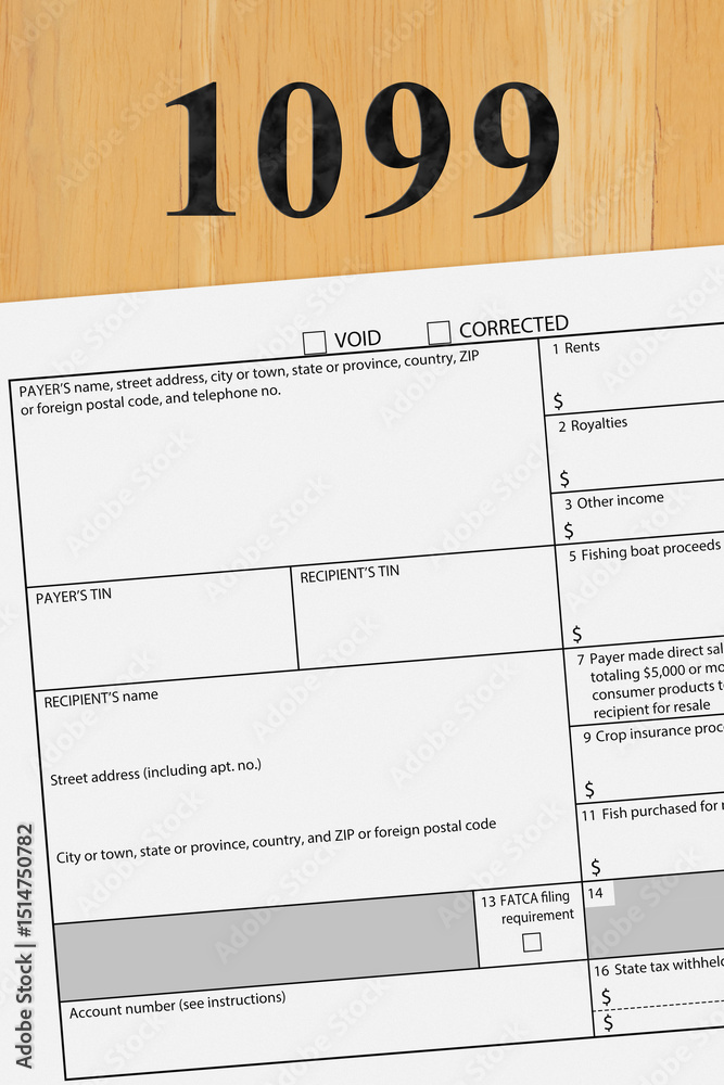 Obraz premium Federal tax 1099 form on a wood desk