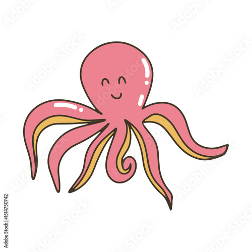 Handrawing underwater habit isolated on white background. Big set with cute sea animals, shells, corals, seaweed. Kawaii sea life character elements. Cartoon coloringbook or coloring page.