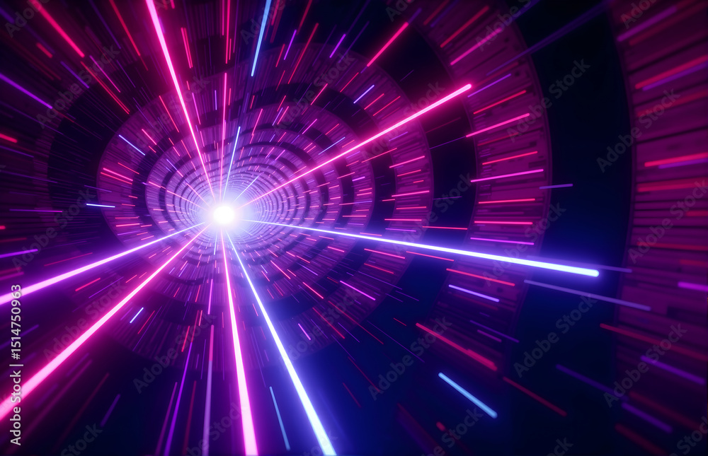 Obraz premium Colorful Technological Light Tunnel