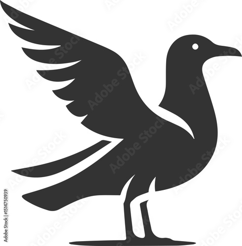Vector drawing silhouette of a seagull bird artwork black