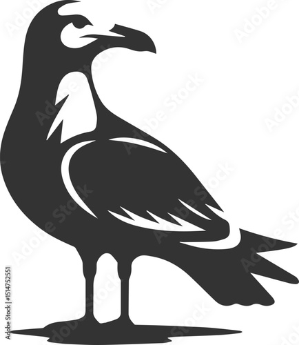 Vector drawing silhouette of a seagull bird artwork black