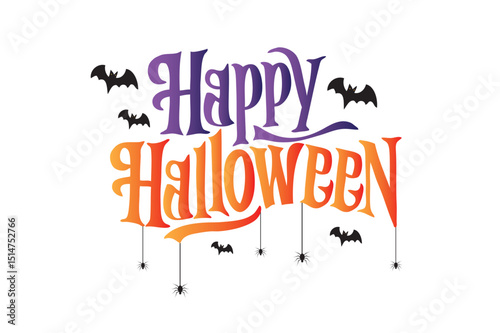 Happy Halloween vector text banner illustration. Happy Halloween design, background graphic. Featuring black and orange bats suitable for placing over Halloween cards, social media and poster designs