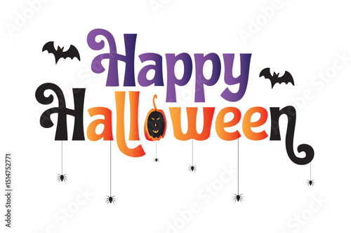 Happy Halloween vector text banner illustration. Happy Halloween design, background graphic. Featuring black and orange bats suitable for placing over Halloween cards, social media and poster designs
