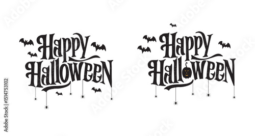 Happy Halloween vector text banner illustration. Happy Halloween design, background graphic. Featuring black and orange bats suitable for placing over Halloween cards, social media and poster designs
