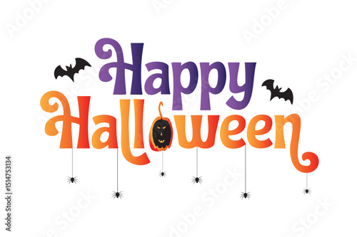Happy Halloween vector text banner illustration. Happy Halloween design, background graphic. Featuring black and orange bats suitable for placing over Halloween cards, social media and poster designs