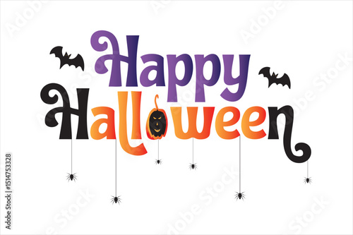 Happy Halloween vector text banner illustration. Happy Halloween design, background graphic. Featuring black and orange bats suitable for placing over Halloween cards, social media and poster designs