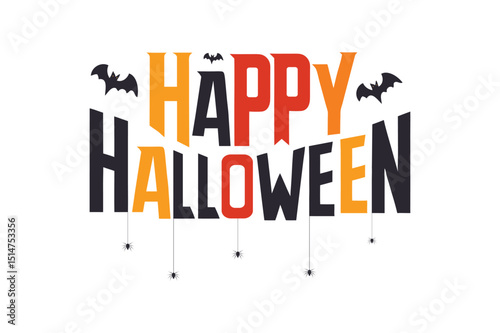 Happy Halloween vector text banner illustration. Happy Halloween design, background graphic. Featuring black and orange bats suitable for placing over Halloween cards, social media and poster designs