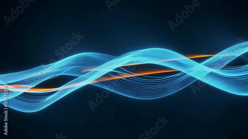 Abstract Blue and Orange Light Waves and Lines on Dark Background