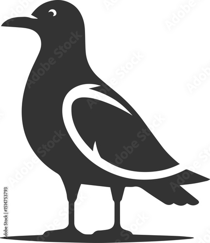 Vector drawing silhouette of a seagull bird artwork black