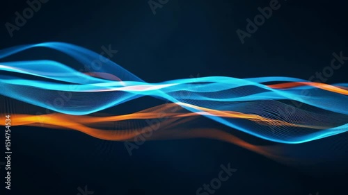 Abstract Blue and Orange Waves on Dark Background with Light Effects