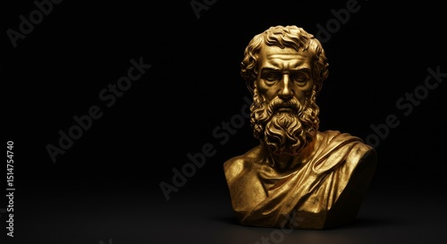 3d Gold Statue Bust Portrait Sculpture Ancient Art on Black Background
