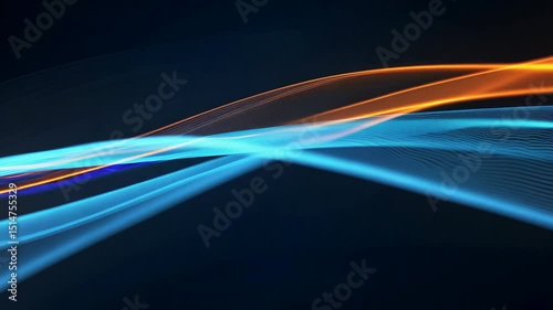 Abstract Blue and Orange Light Waves on Dark Background