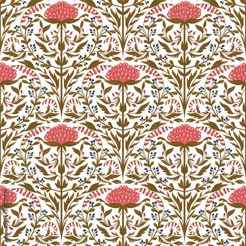 Seamless pattern with peonies, hydrangeas, roses. Vintage style pattern. Stylish retro vector pattern.