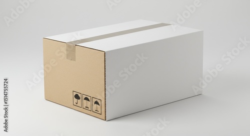 3D Rendering Brown White Cardboard Package Box for Shipping Delivery