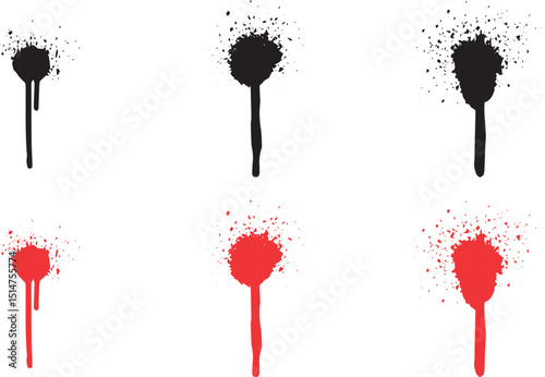 Hand drawn ink splatter, round small splash, paint splatter vector set, black paint splashes on white background, artistic design elements. set round pattern line art vector element