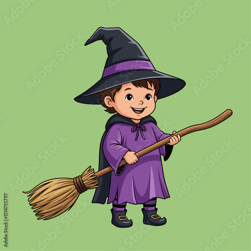 vector illustration kid cosplay witch halloween