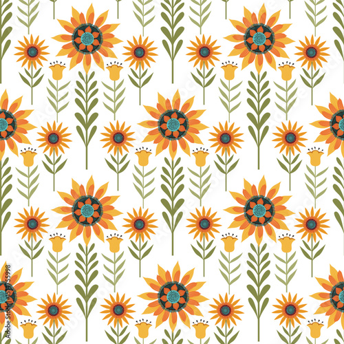 Seamless pattern with yellow wild flowers. Seamless pattern with sunflowers. Yellow stylized flowers.