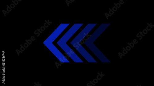 abstract arrow pointing graphic animation. Arrow sign symbol looping animation direction concept animated in transparent background in blue color. 4k animation.