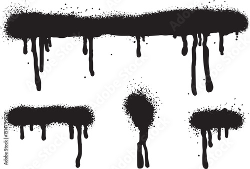 Hand drawn ink splatter, round small splash, paint splatter vector set, black paint splashes on white background, artistic design elements. set round pattern line art vector element