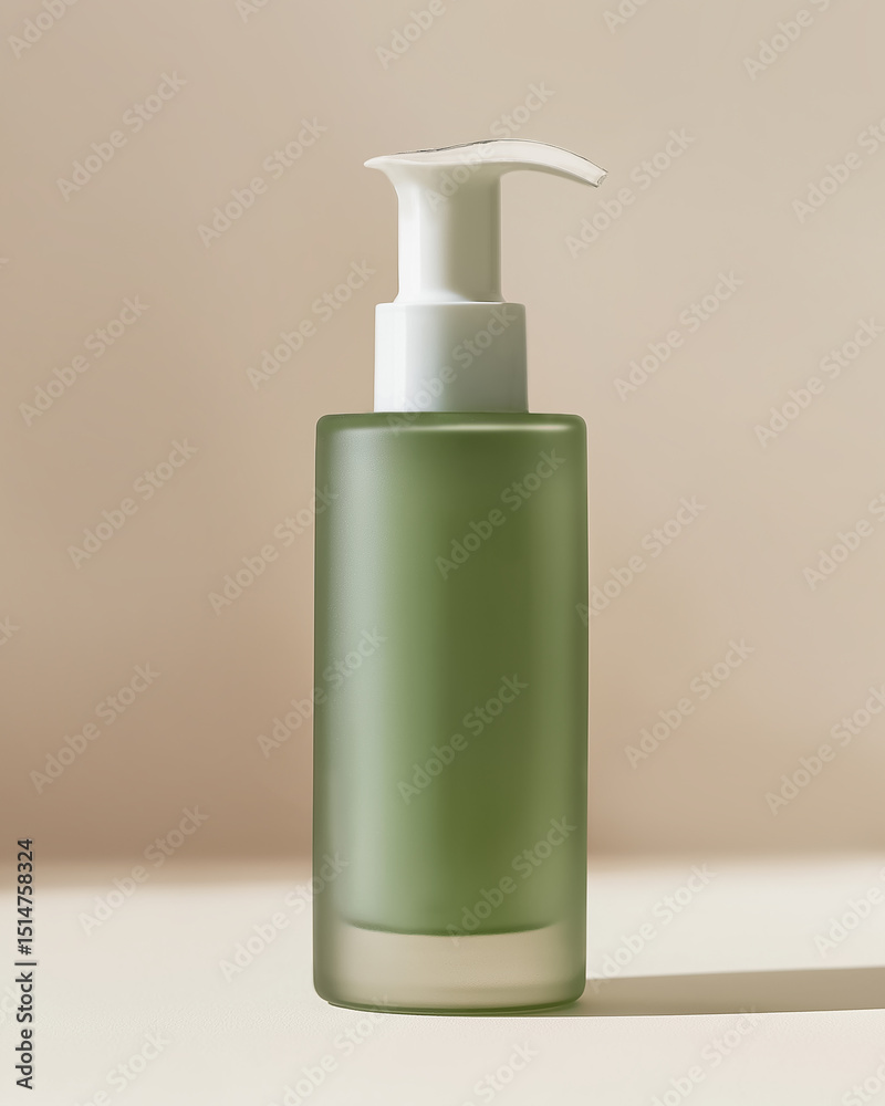 Elegant Green Lotion Bottle in frosted matt finish with Pump Dispenser mockup Elegant Green Lotion Bottle in frosted matt finish with Pump Dispenser mockup