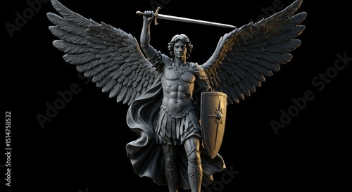 3D Saint Michael Archangel Warrior Statue With Wings And Sword