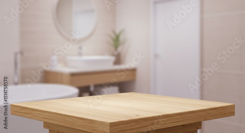 3d Table for Bathroom Background Interior Wooden Surface Modern Style