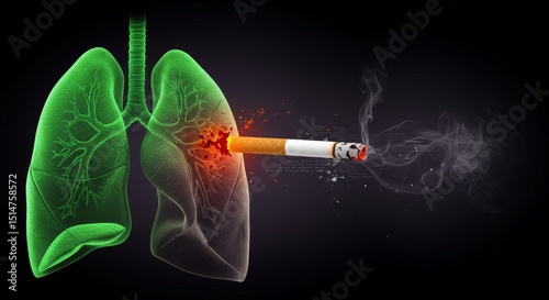 Abstract Illustration of Lungs with Cigarette Smoke Damage Concept