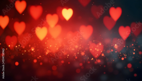Heart-shaped bokeh lights create a romantic and dreamy atmosphere, perfect for valentines.