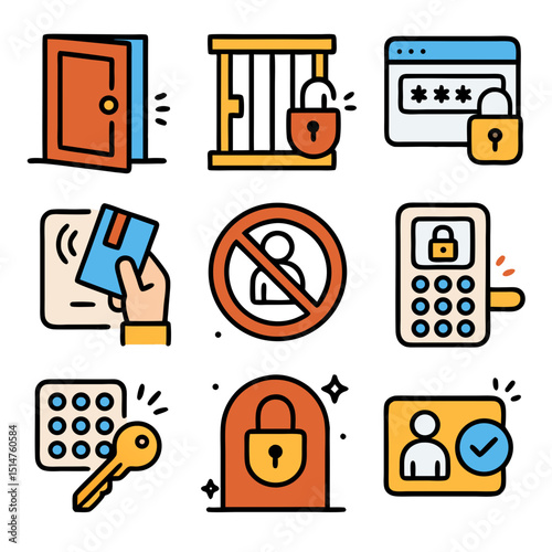 Colorful Security Icons Set Digital Privacy Protection Access Technology
