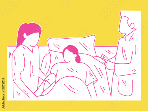 A doctor who is monitoring the condition of a patient accompanied by a nurse. Vector design