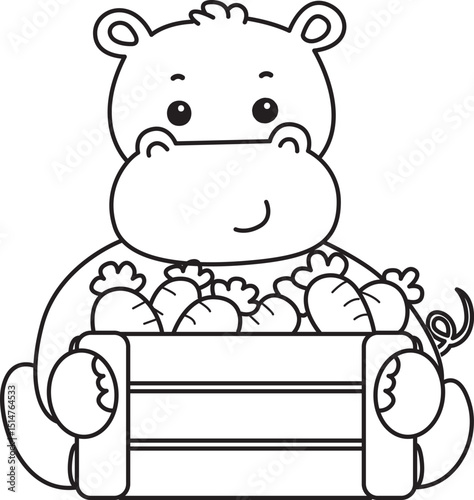 Outline of Cute hippo icon. Lineart of Funny baby hippo animal series stock illustration. life of fluffy hippo designs.